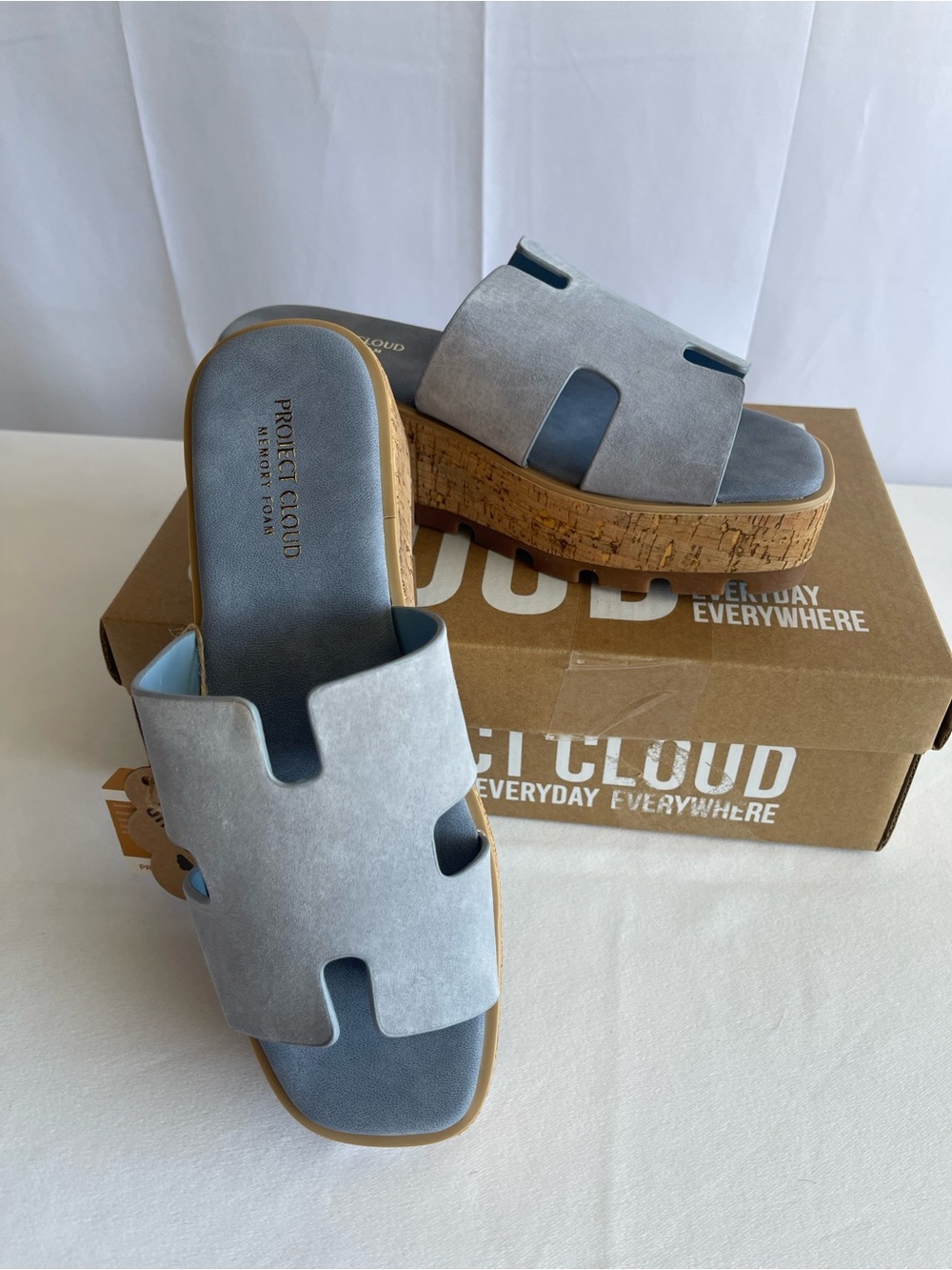 Project Cloud Women's Light Blue Suede Cork Platform Sandals - Picture 6 of 10